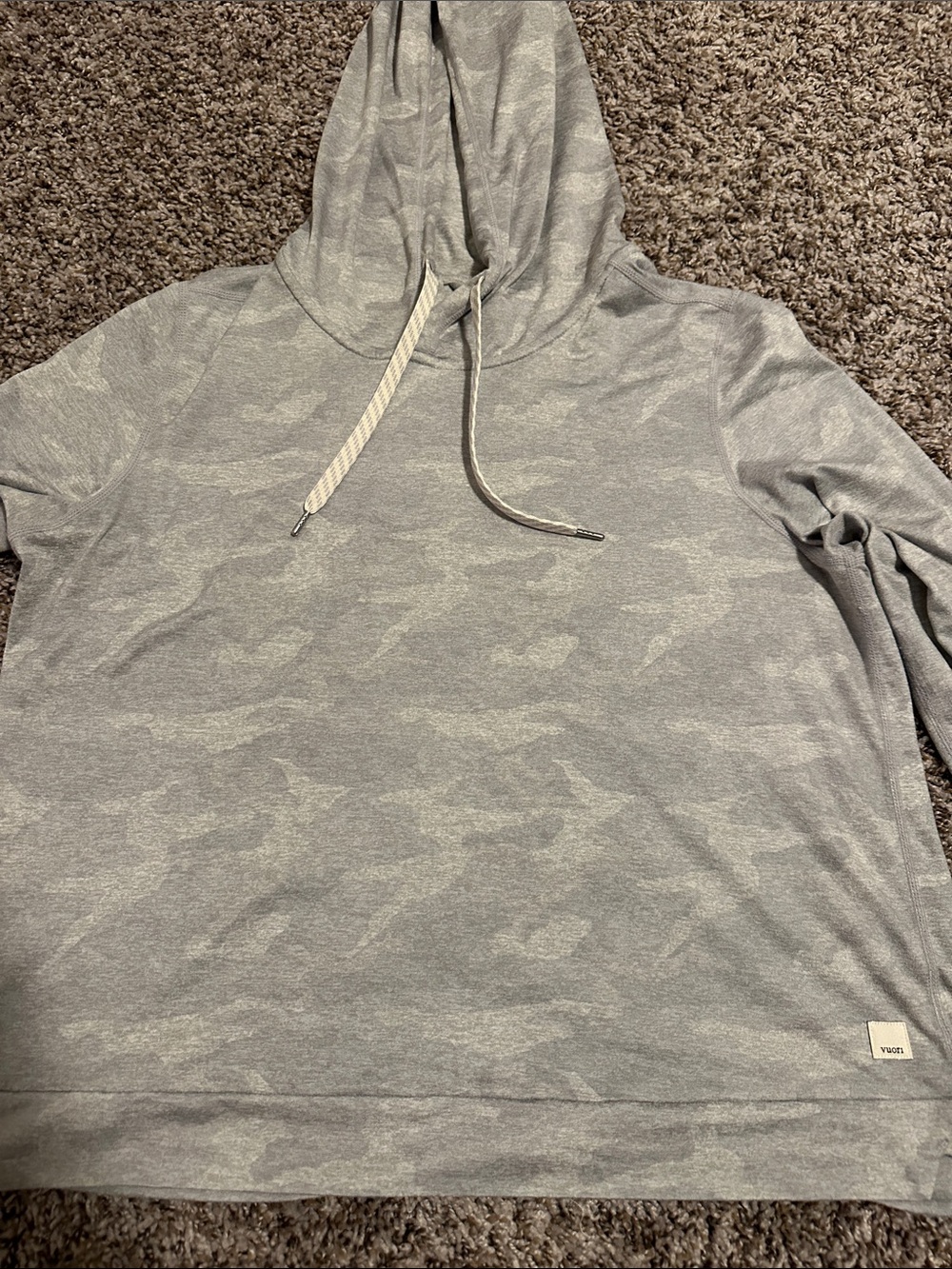Vuori Halo Essential Hoodie in Heather Gray Camo